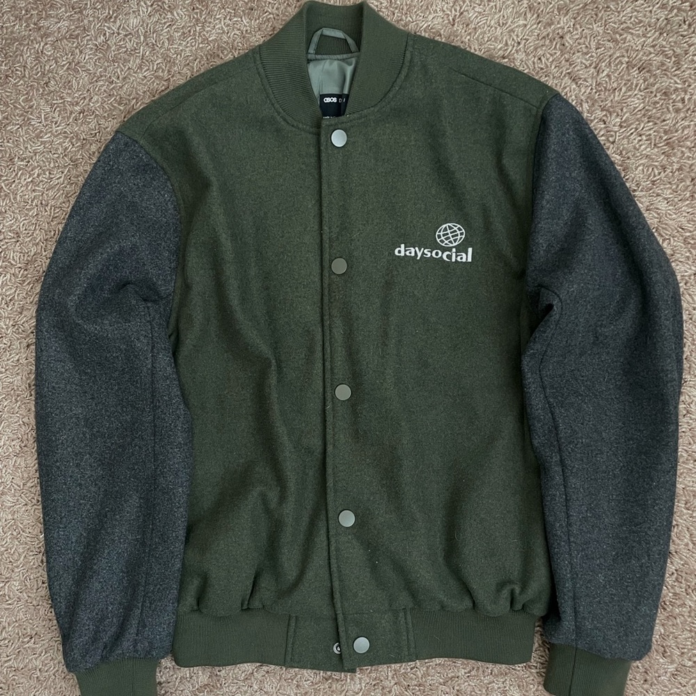 Dark Green Gray Varsity Bomber Jacket